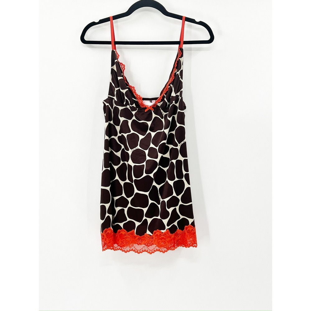 Victoria's Secret Slip Dress Womens L Brown Orange Excellent Giraffe Lace Trim